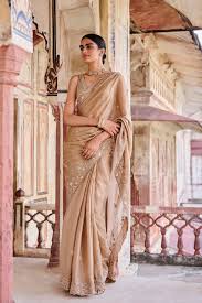 Elegant Beige Embroidered Saree