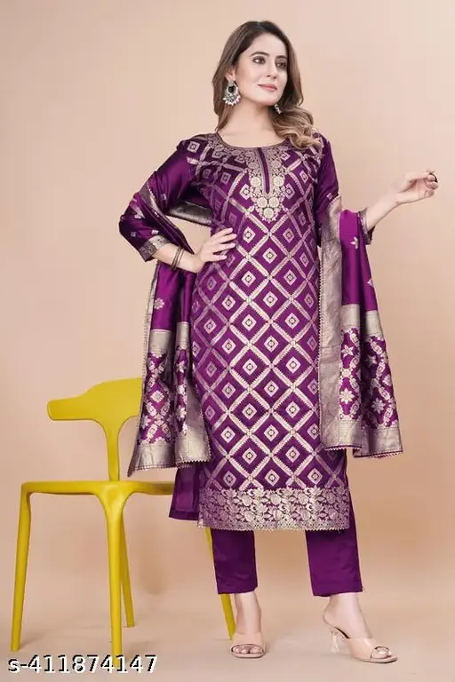 Purple Embroidered Kurta Set