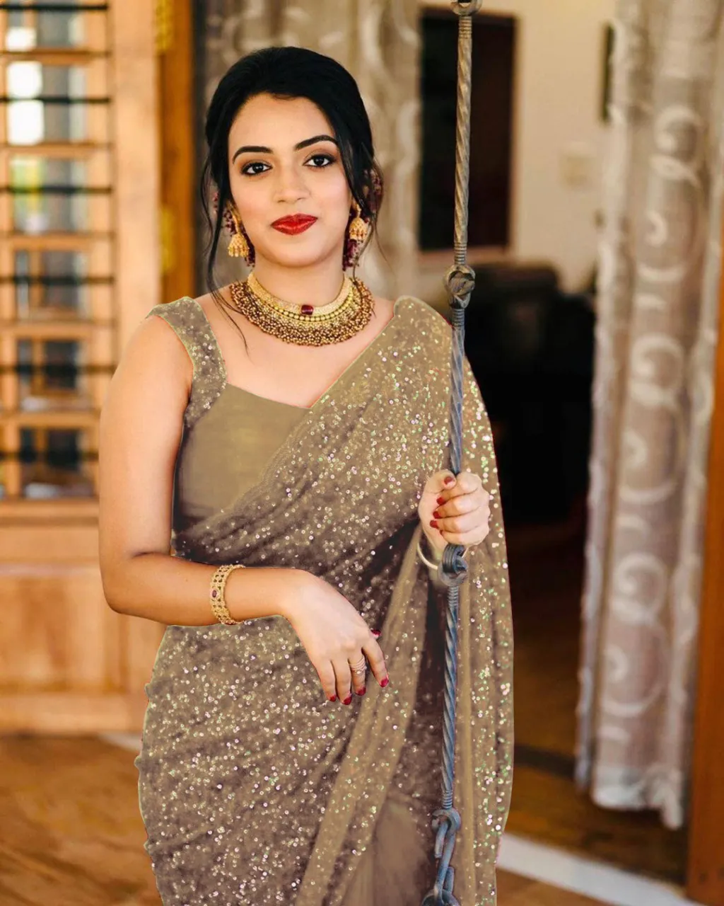 Gold Sequin Saree
