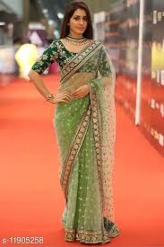 Green Embroidered Saree
