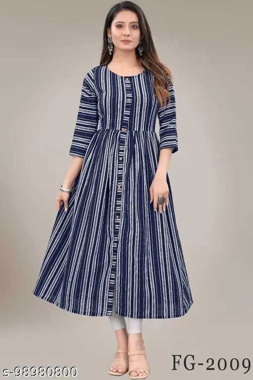 Blue Striped Long Kurti