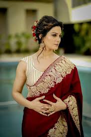 Elegant Maroon Saree with Gold Embroidery