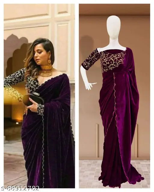 Velvet embroidered saree