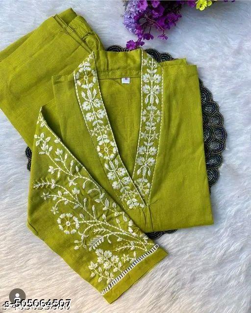 Green Embroidered Kurti Set