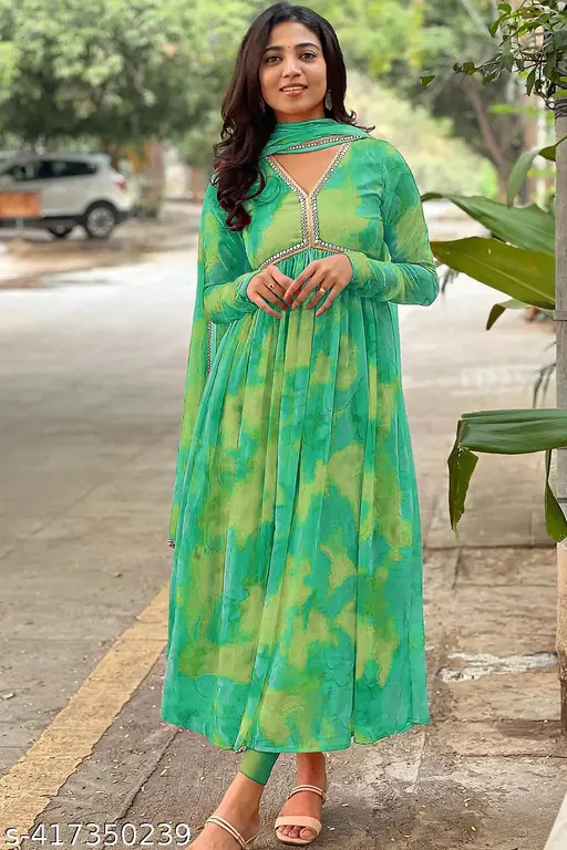 Green Tie-Dye Anarkali Suit