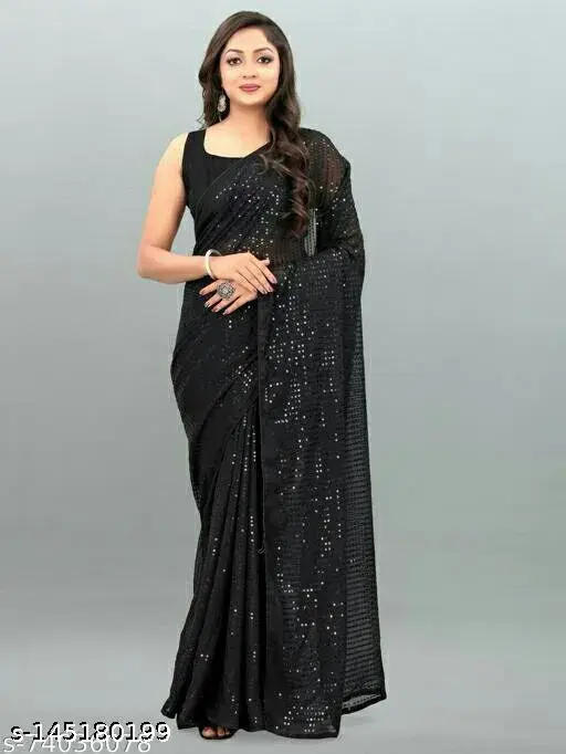 Elegant Black Sequin Saree