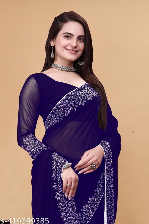 Elegant Navy Blue Embroidered Saree