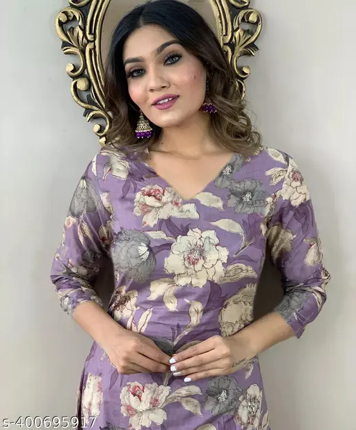 Floral Print Purple Kurti