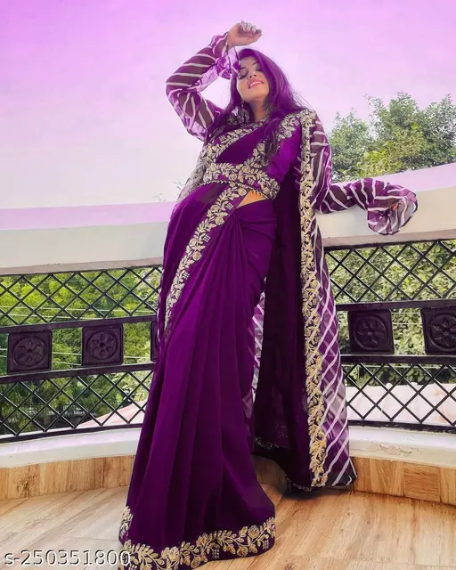Purple Designer Embroidered Saree