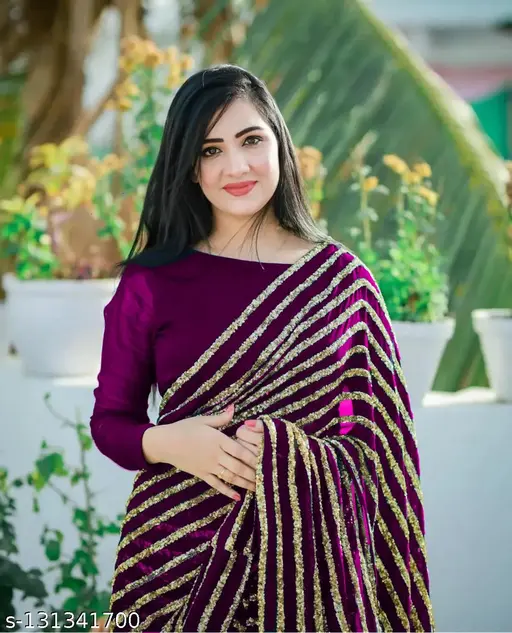 Elegant Purple Sequin Saree