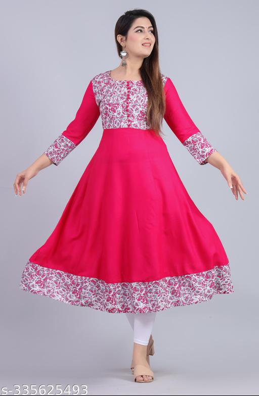 Pink Printed Anarkali Kurti
