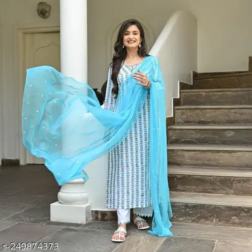 Elegant Blue Printed Kurti Set