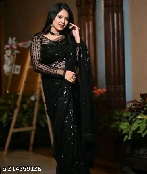 Elegant Black Sequin Saree