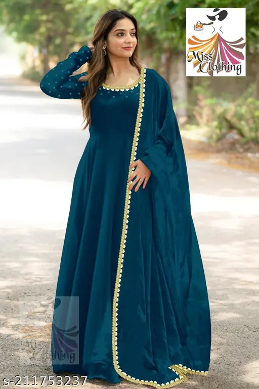 Teal Blue Embellished Anarkali Dress