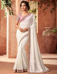 Elegant White Saree with Pink Border