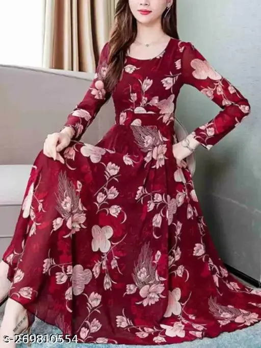 Elegant Red Floral Maxi Dress