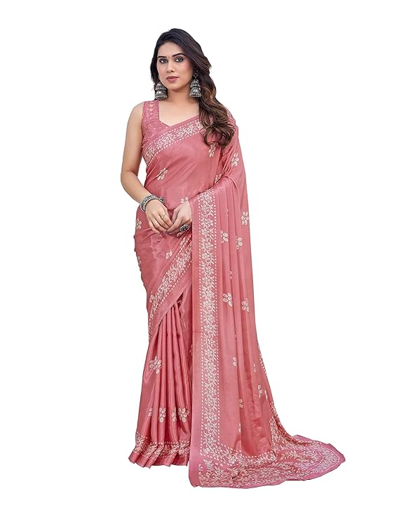 Elegant Pink Embroidered Saree