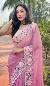 Pink Floral Embroidered Saree