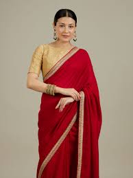 Elegant Red Saree with Golden Blouse