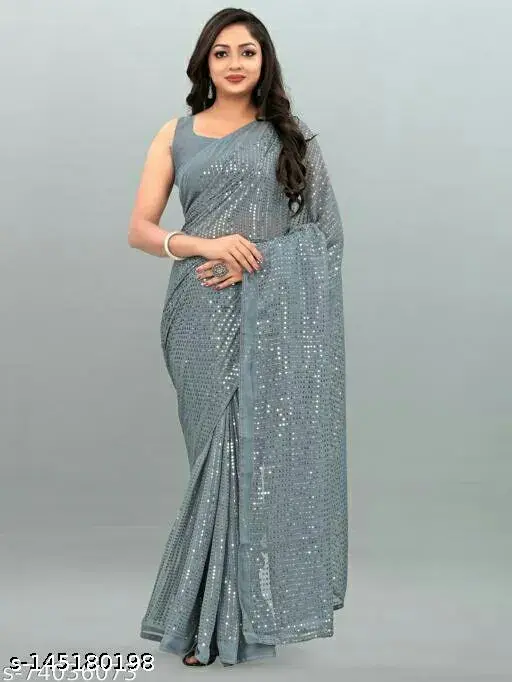 Elegant Grey Sequin Saree