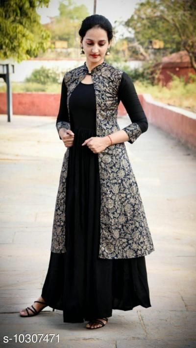 Elegant Black Anarkali Dress with Printed Jacket