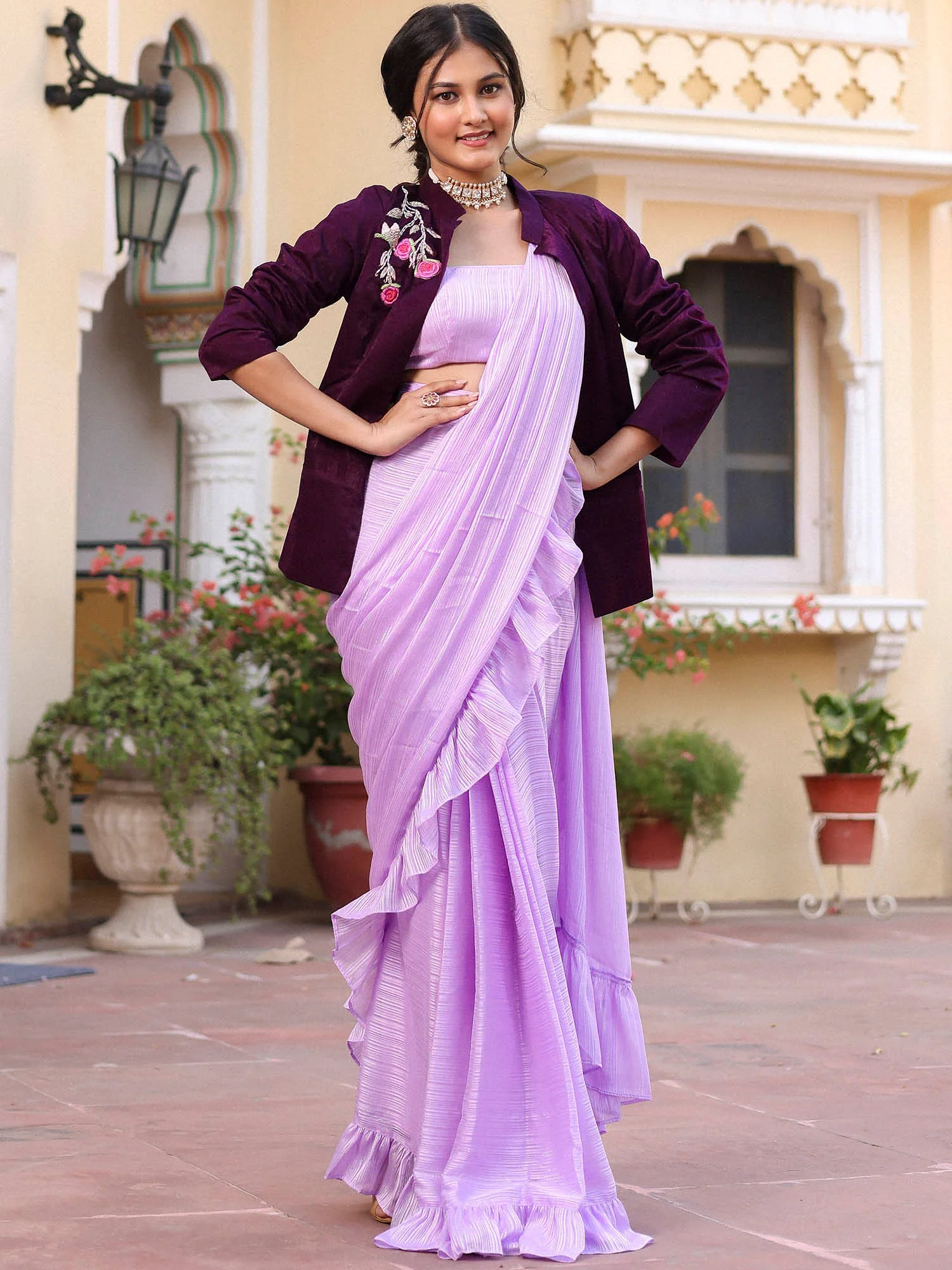 Lavender Ruffled Saree