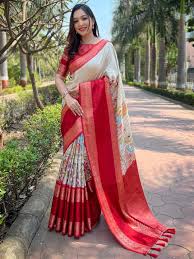 Red and Cream Designer Saree