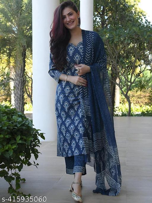 Blue Printed Kurta Set
