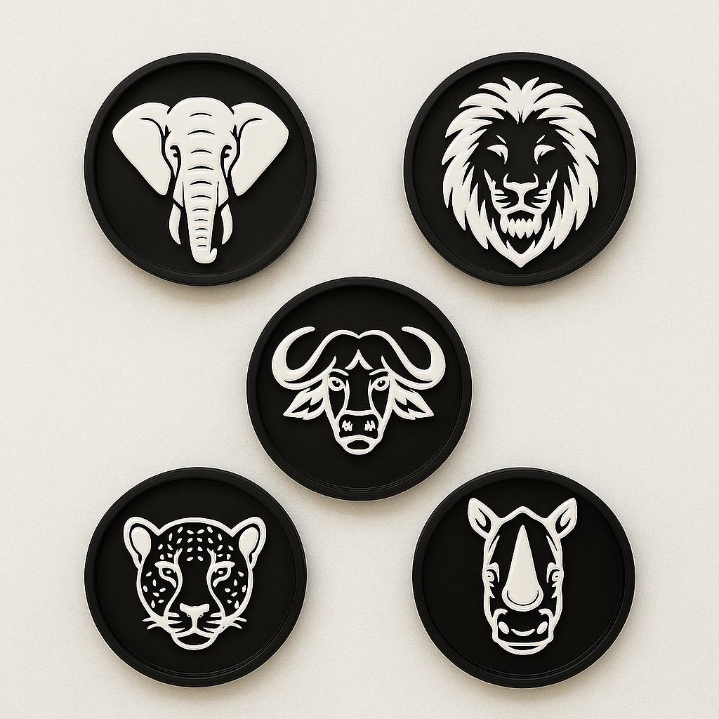 🐾 Pack Posavasos “Big Five” – Animales Salvajes