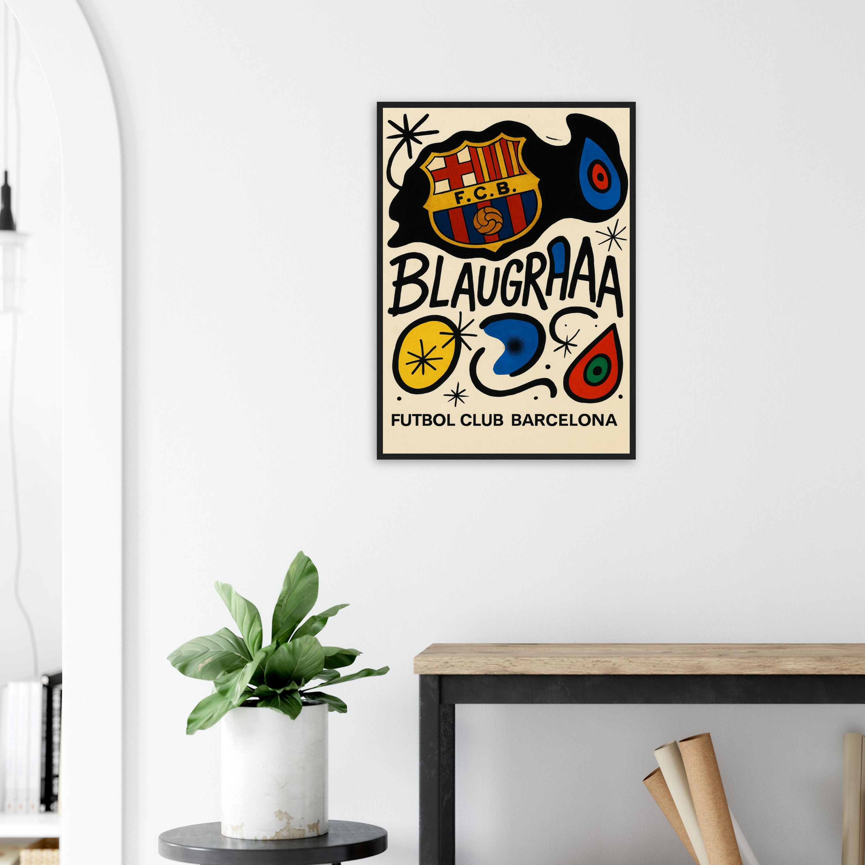 Blaugrana Abstract Wall Art – Barça-Inspired on Framed Canvas | Miró Style Tribute