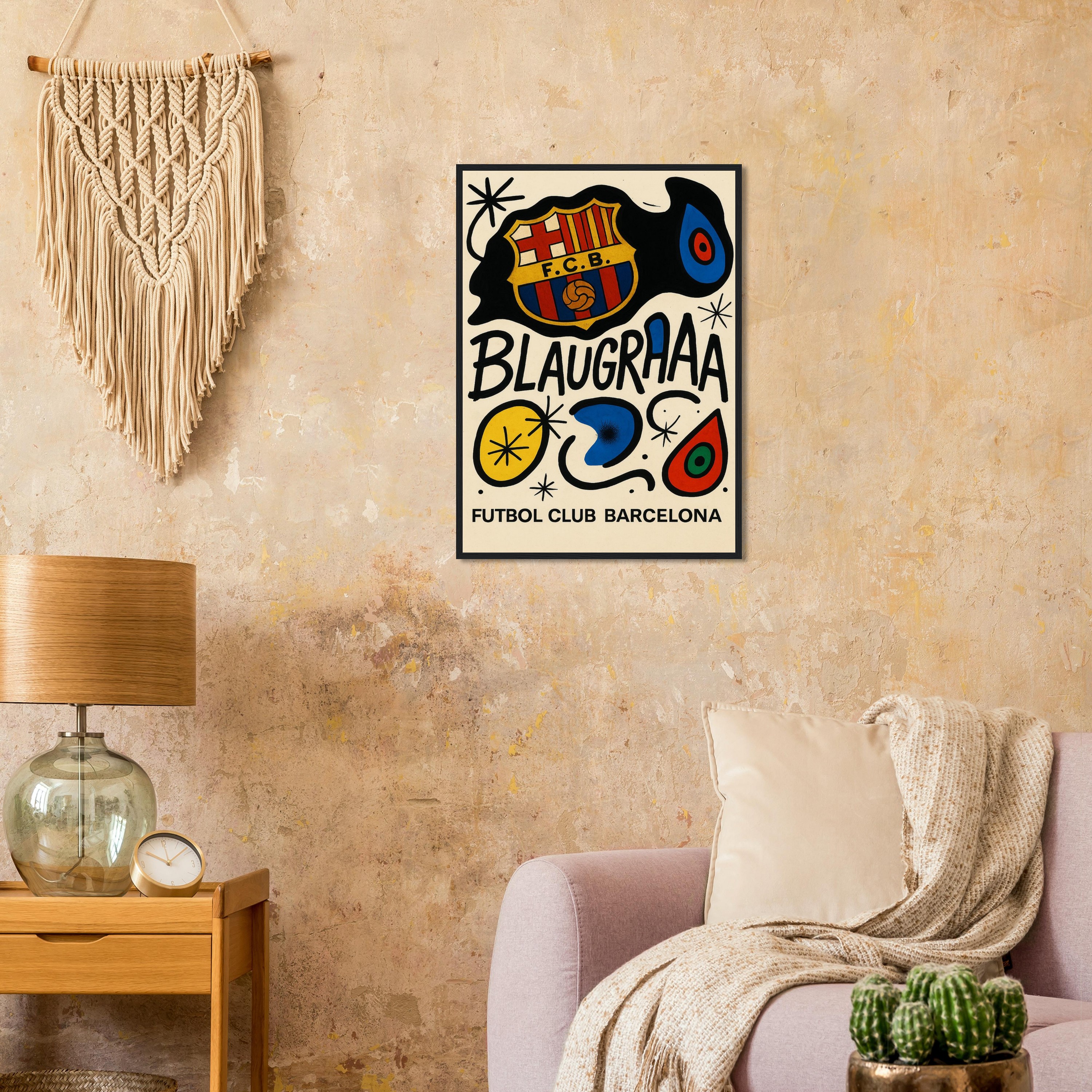Blaugrana Abstract Wall Art – Barça-Inspired on Framed Canvas | Miró Style Tribute
