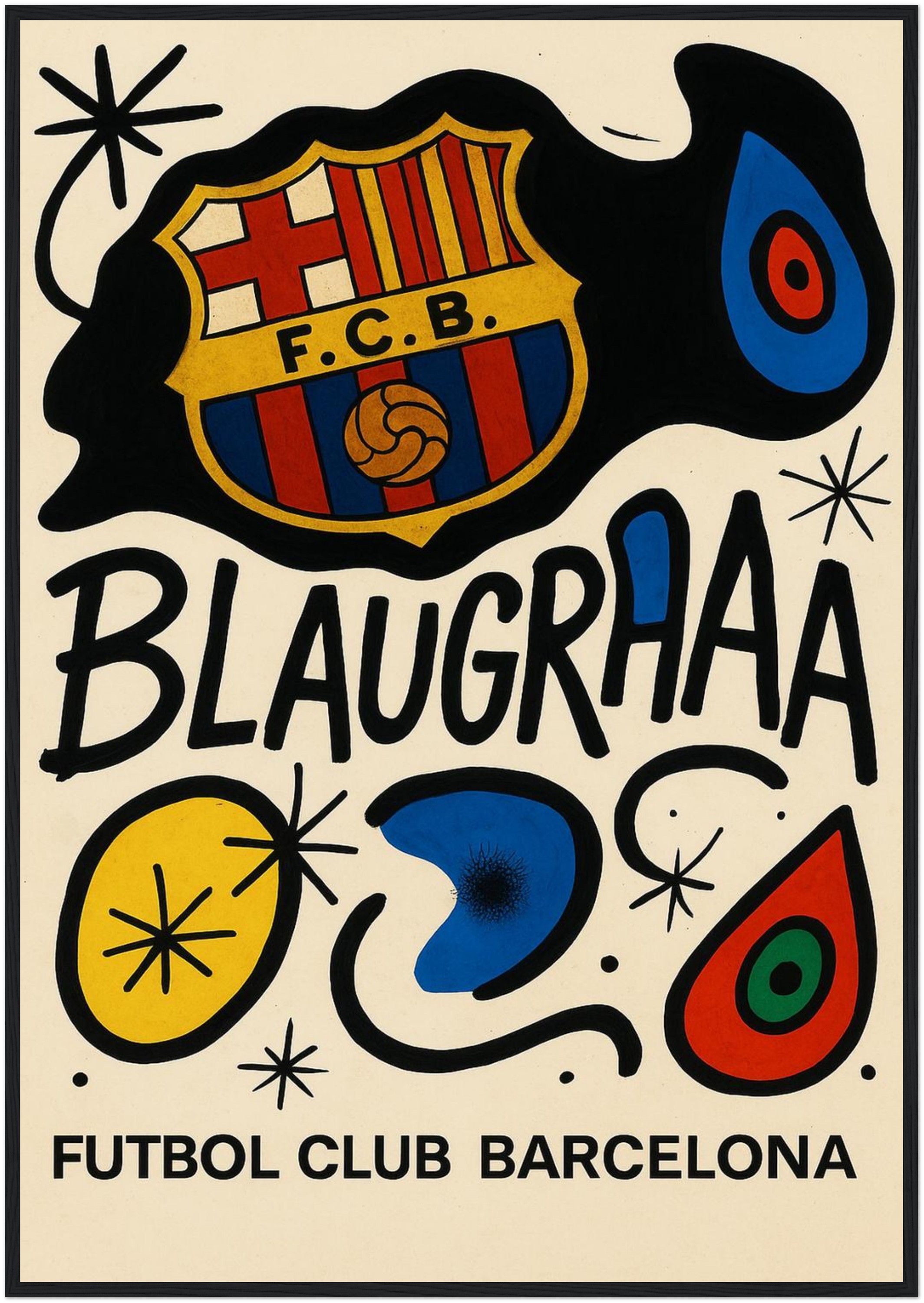 Blaugrana Abstract Wall Art – Barça-Inspired on Framed Canvas | Miró Style Tribute