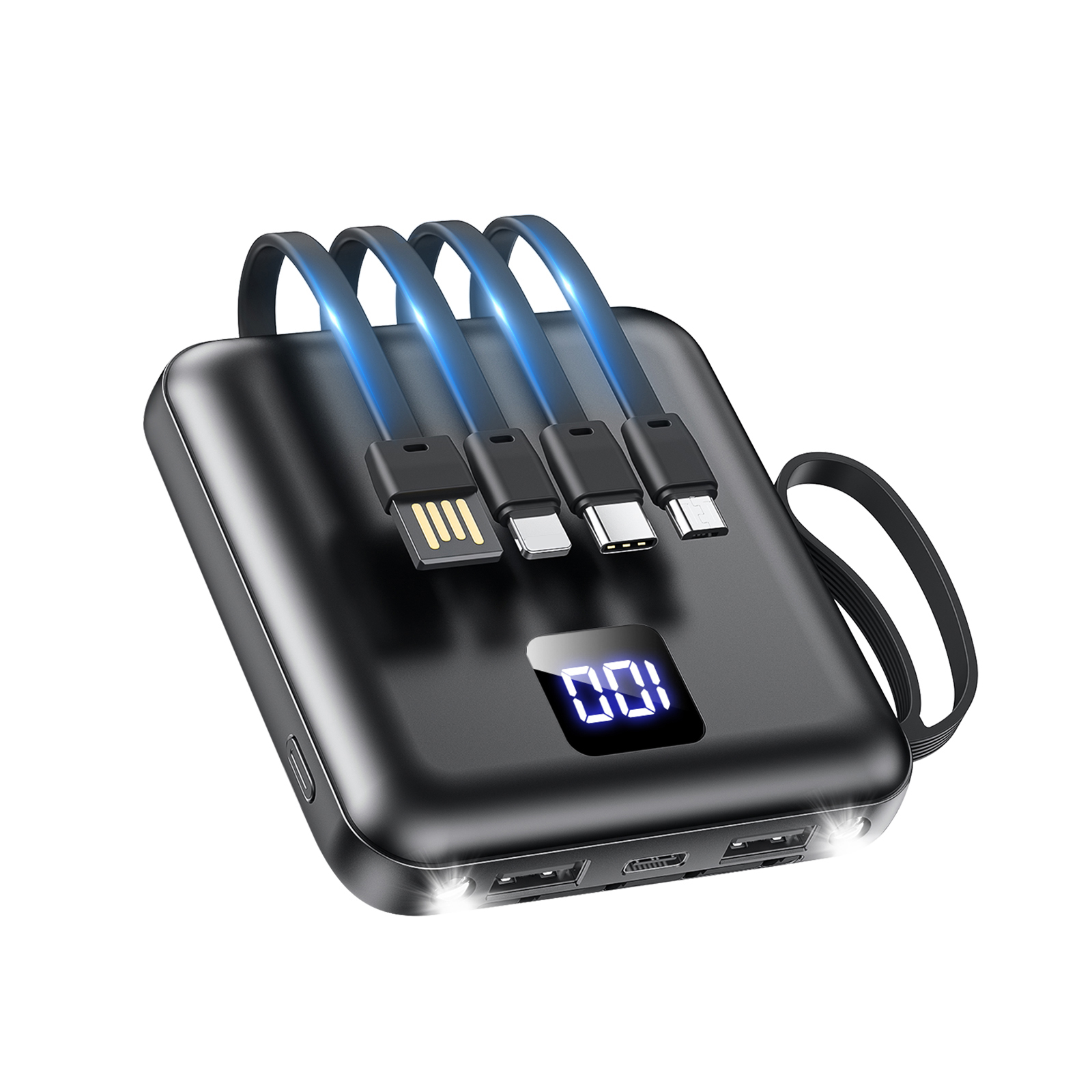 モバイルバッテリー 軽量 小型【4本ケーブル内蔵&持ち運び便利】モバイルバッテリー 大容量 22000mAh 5台同時充電 モバイルバッテリー iPhone17充電器 Android対応 スマホ充電器 LCD残量表示防災ライト/地震/停電/旅行/災害/防災グッズ