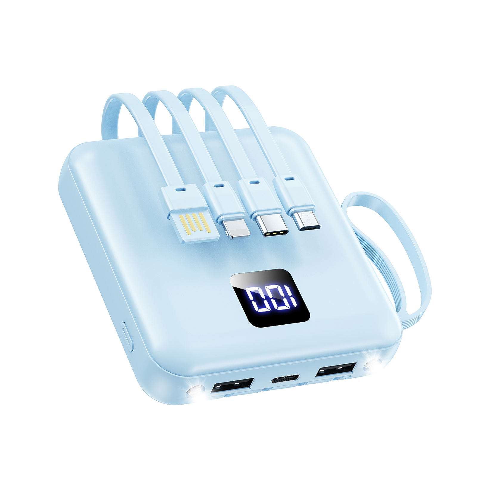モバイルバッテリー 軽量 小型【4本ケーブル内蔵&持ち運び便利】モバイルバッテリー 大容量 22000mAh 5台同時充電 モバイルバッテリー iPhone17充電器 Android対応 スマホ充電器 LCD残量表示防災ライト/地震/停電/旅行/災害/防災グッズ