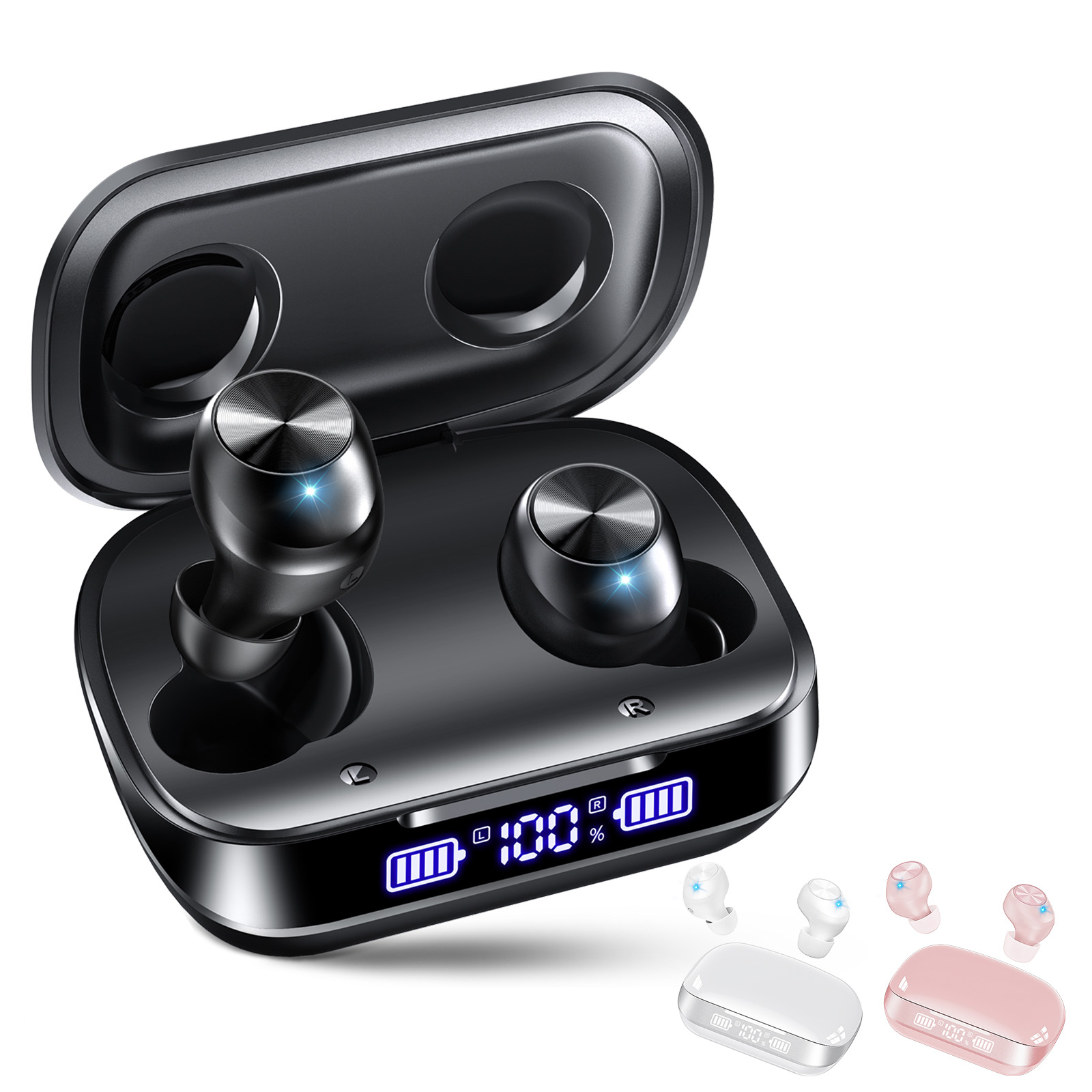 ワイヤレスイヤホン【2025革新設計】 bluetooth イヤホン 48時間連続再生 ブルートゥース イヤホン Hi-Fi高音質 小型軽量 IPX7防水 Bluetooth5.4 LEDディスプレイ AAC/SBC片耳/両耳イヤホン bluetooth ENCノイズキャンセリング