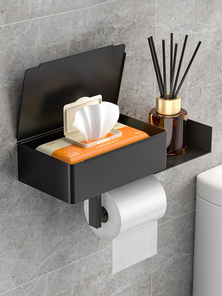 Wall-mounted Toilet Paper Holder with Storage Shelf