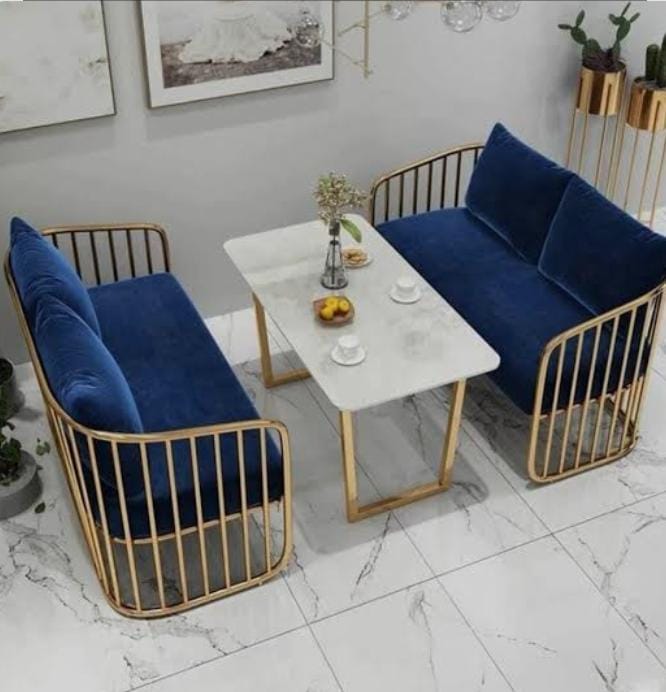 Modern velvet sofa set with marble table