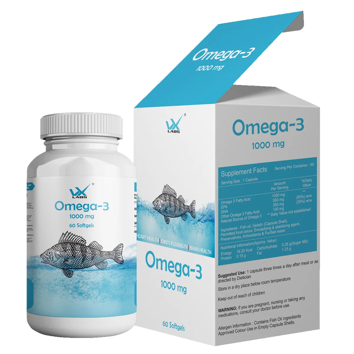 Vx Labs Omega-3 1000mg, 550 Epa/350 Dha (60 Soft gels)