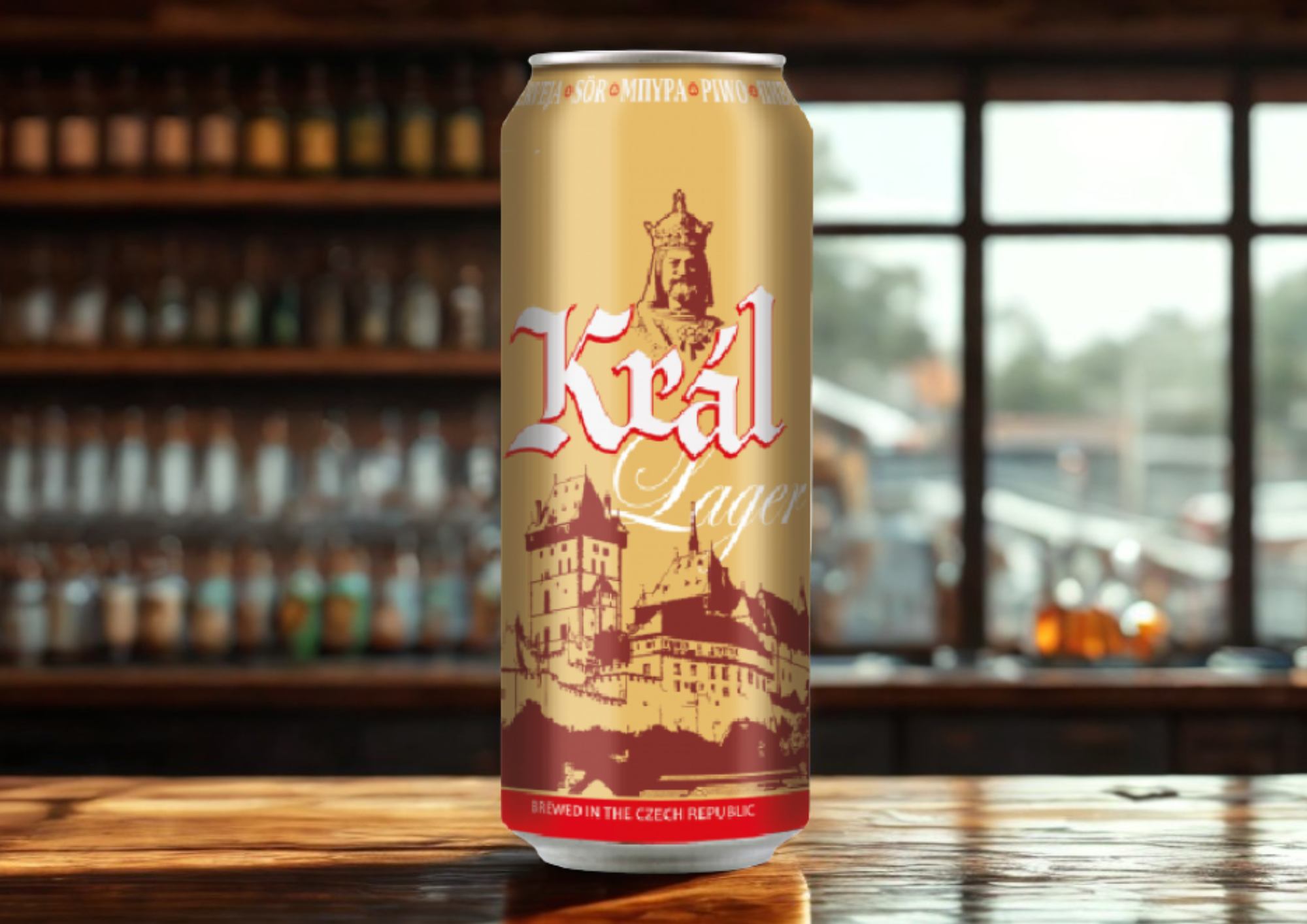 Campamento premium checo original King Lager lata de 500 ml