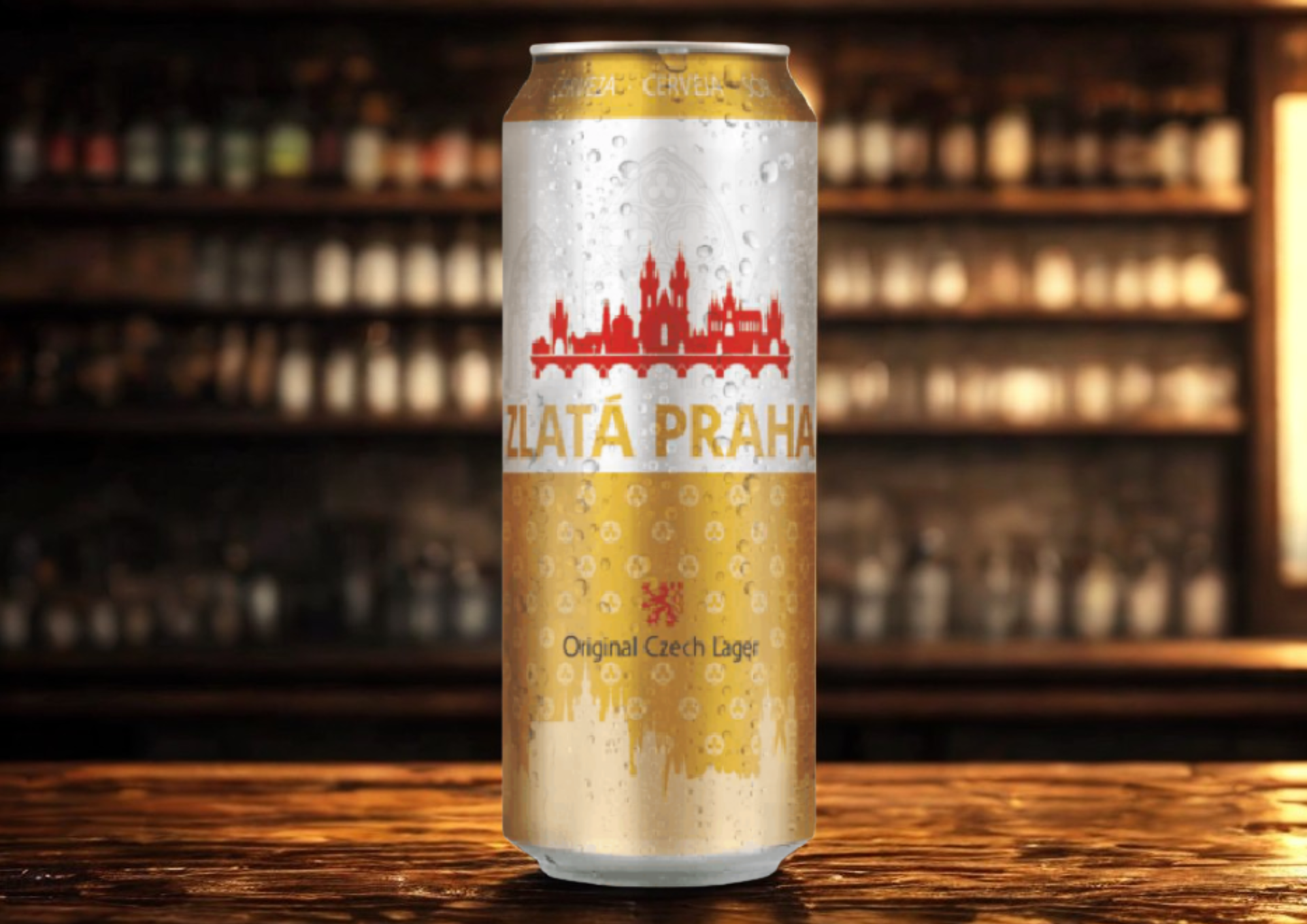 Campamento premium checo original Golden Prague lata de 500 ml