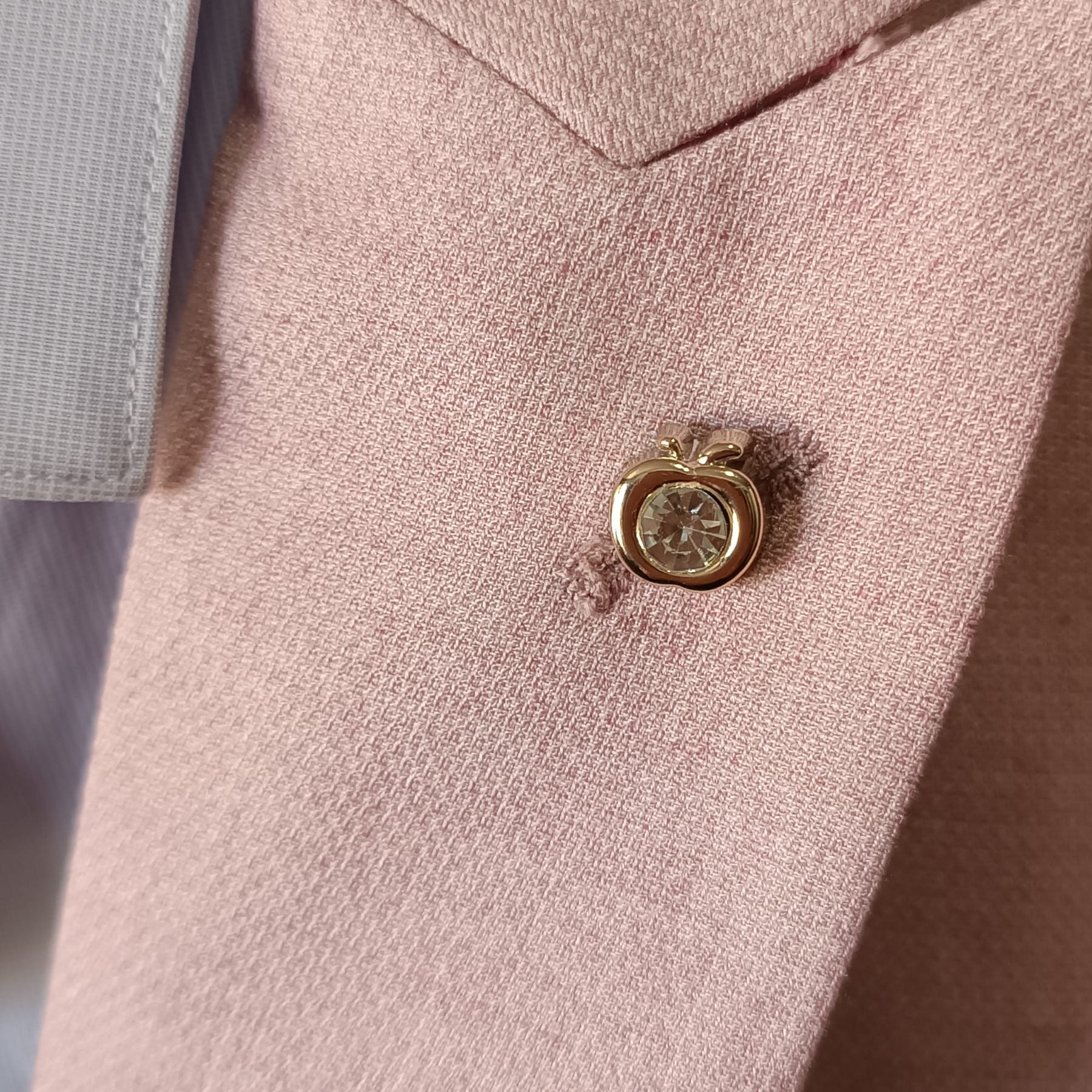 Pin dorado manzana con piedra brillante