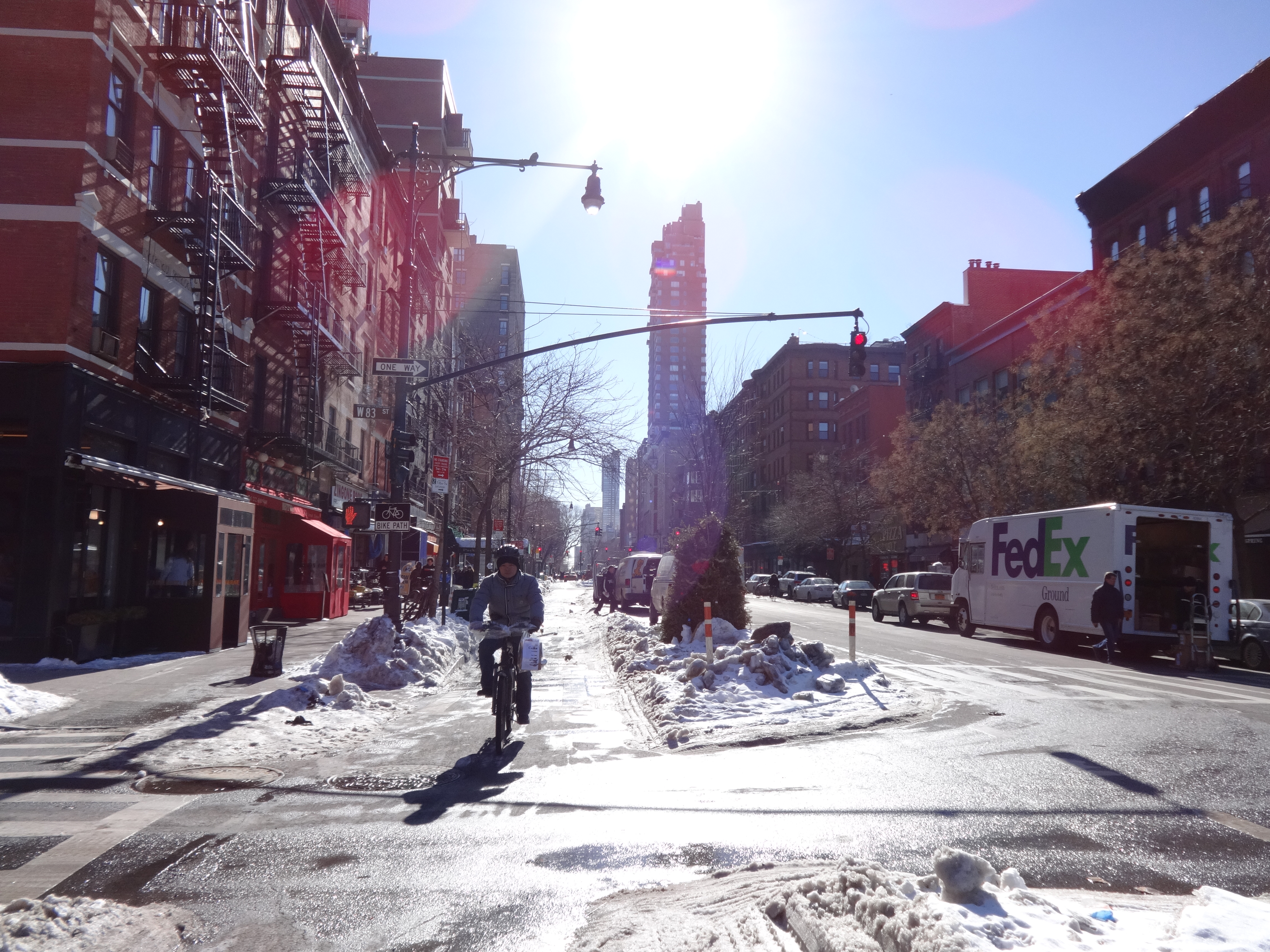 New York Bike Lane on Winter Day