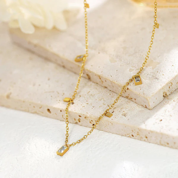 Gold-Toned Geometric Necklace For Women