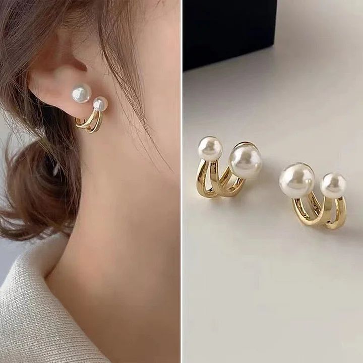 Korean Gold-Plated Pearl Earrings