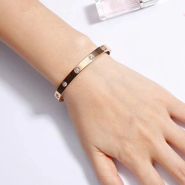 Stainless Steel Contemporary Rose Gold Plated Love AD Bracelet For Women