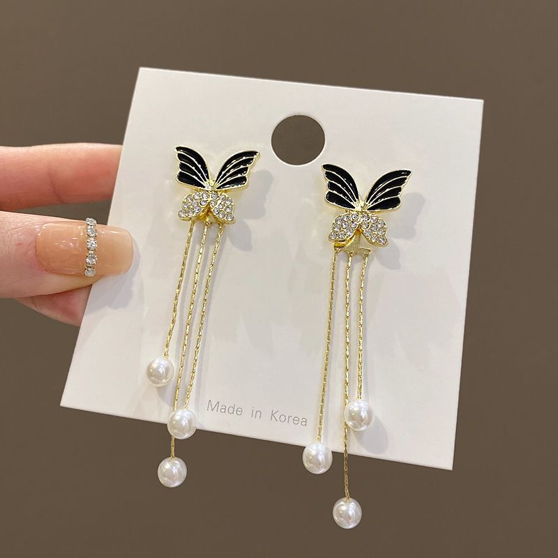Korean butterfly Pearl Drop Earrings