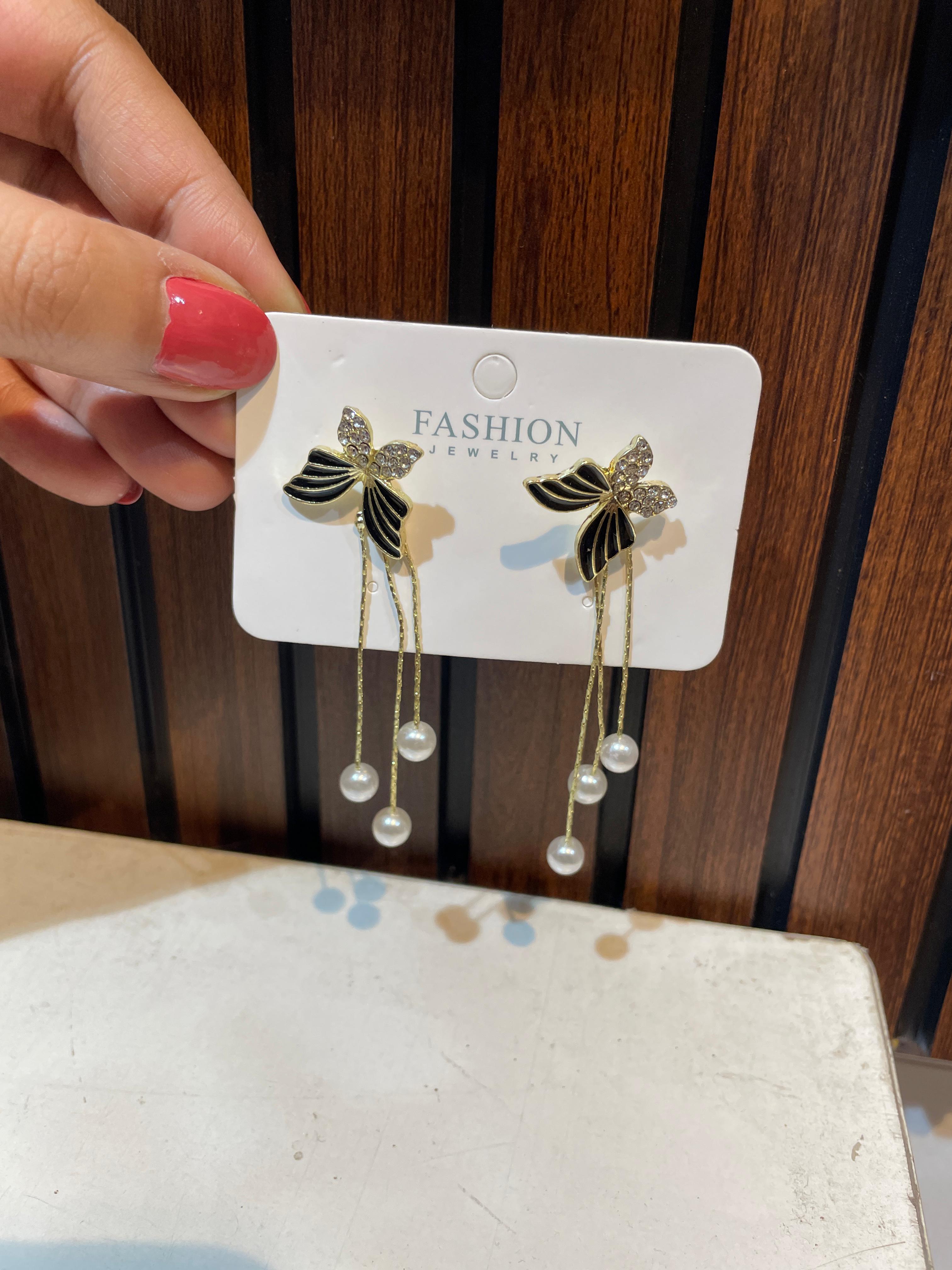 Korean butterfly Pearl Drop Earrings