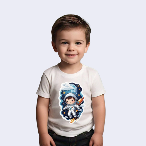 Kids Cotton T-Shirt for Boys | Cartoon Astronaut Print Space Theme