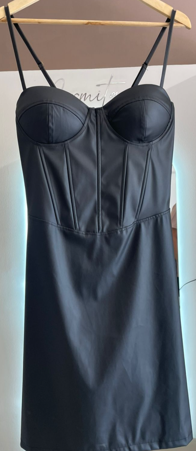 VESTIDO ALÇA COURO PRETO