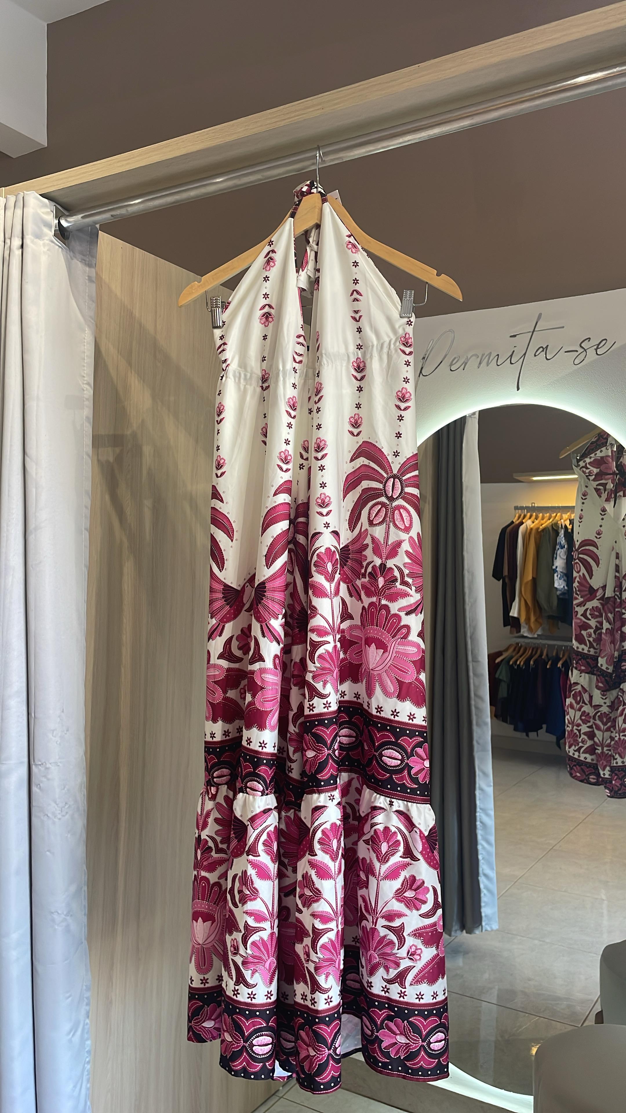 VESTIDO LONGO LASTEX ESTAMPADO